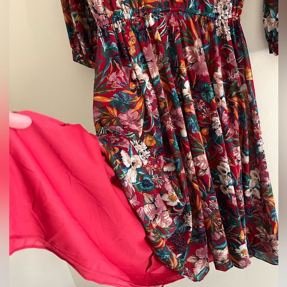 Vintage 1970s Samuel Blue Tropical Floral Midi Dress Dagger Collar - Picture 11 of 15